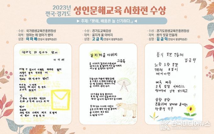 안성시, 2023년 전국·경기도 성인문해교육 시화전 3명 수상