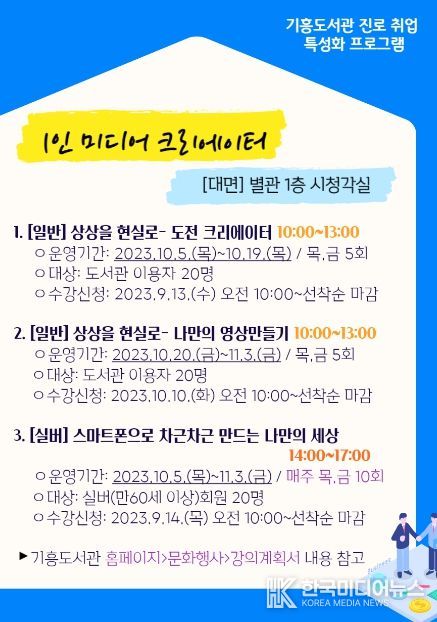 기흥도서관이 마련한 '상상을 현실로 -1인 미디어 크리에이터' 프로그램 홍보 포스터