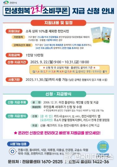 천안시 2차 민생회복 소비쿠폰 홍보문