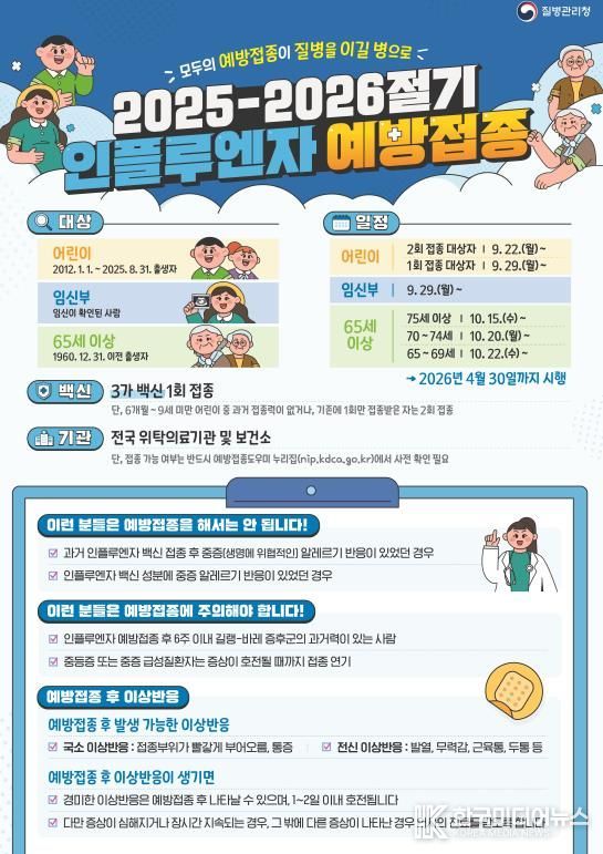 세종시, 인플루엔자 무료 국가예방접종 22일부터 시작