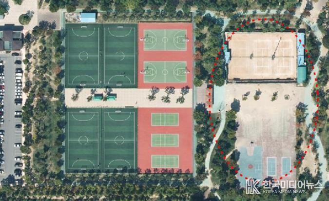 광양시, 중동근린공원 공사에 유착 비리 없다 - 공원과(2014년 중동근린공원 항공사진)