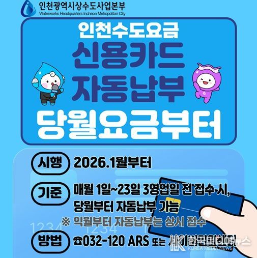 새해부터 수도요금 신용카드 자동납부 편의성 더욱 강