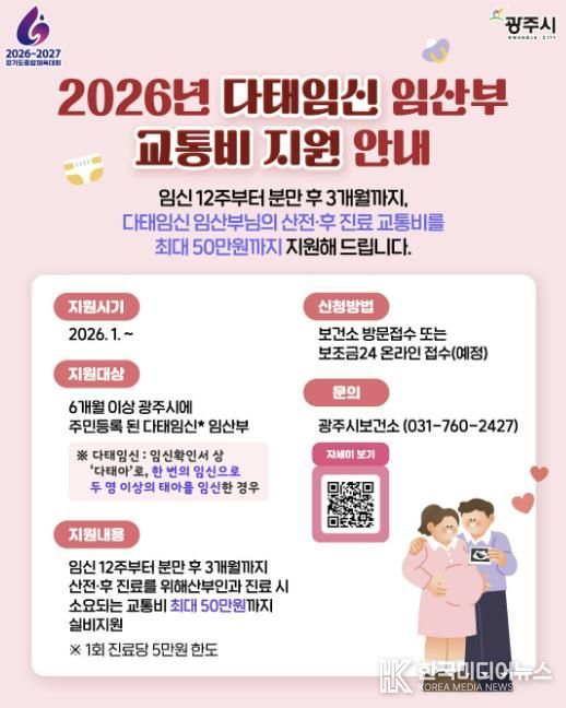 광주시, 다태임신 임산부 교통비 지원…고위험 임신 맞춤형 관리 강화