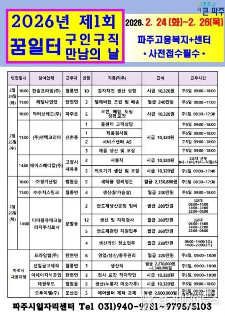 파주시, 2026년 제1회 '구인 구직 만남의 날' 개최