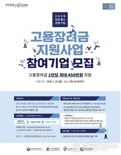 2026 인천 중․소 관광기업 고용장려금 지원사업 포스터