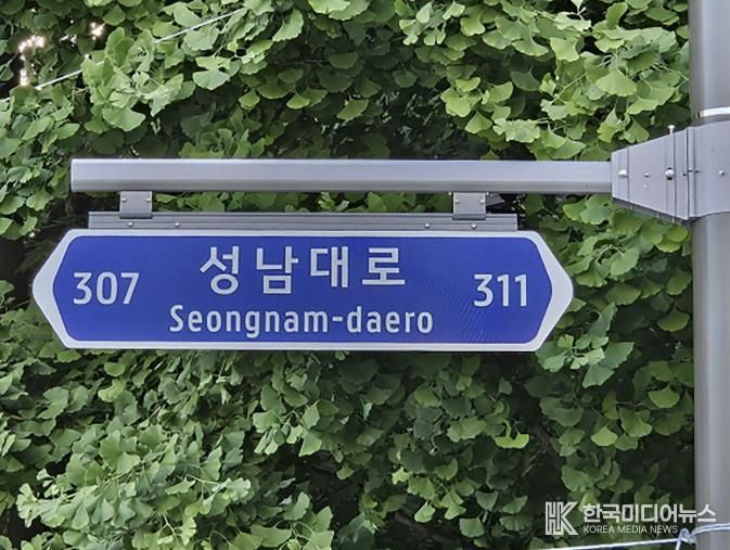 성남시 주소정보시설 일제조사 사업으로 정비된 성남대로의 한 도로명판