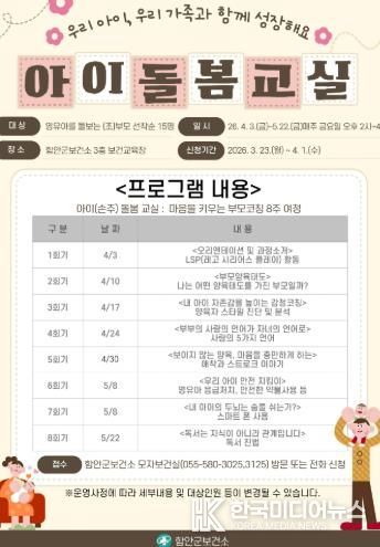함안군보건소, 상반기 아이(손주) 돌봄 교실 운영_아이돌봄교실 모집안내문.