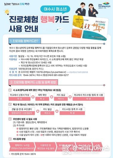 여수시 청소년 진로체험 행복카드 사용안내문