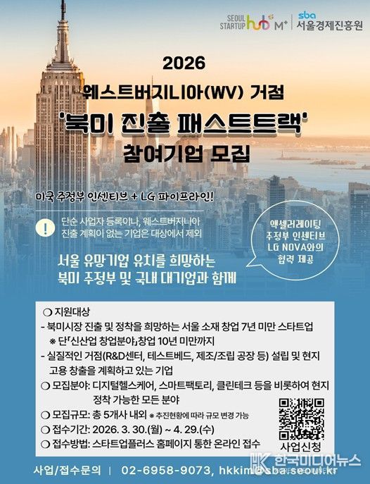 2026 웨스트버지니아(WV) 거점‘북미 진출 패스트트랙’참여기업 모집 포스터